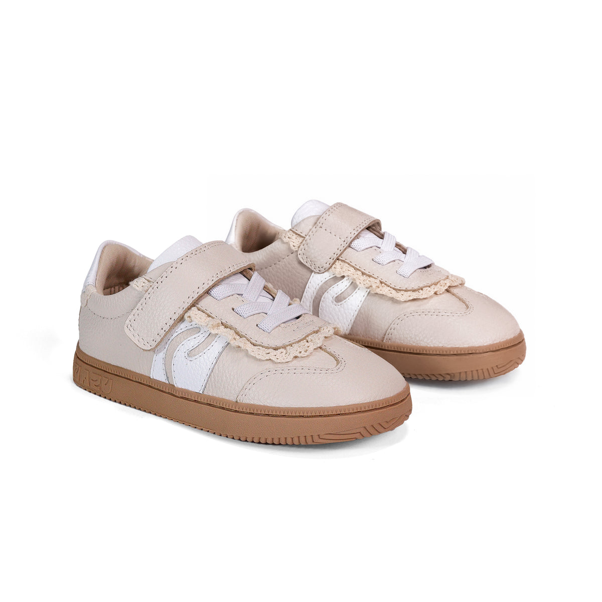 Zapatillas barefoot para niños Lola beige con crochet