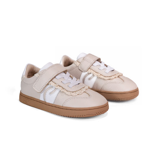 Zapatillas barefoot para niños Lola beige con crochet